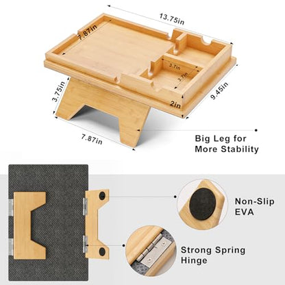 Bestjing Bamboo Couch Cup Holder Tray - 2 in 1 Couch Armrest Table with Be Slide-Away Detachable Double Holder - Sofa Armchair Caddy for Drinking Snacks iPad TV Remote - color: Bamboo, size: 13.8" x 9.5" x 2.4"