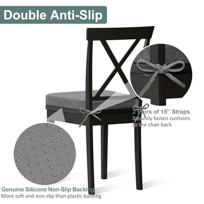 Shinnwa Kitchen Chair Cushions, Patented Design Molded Memory Foam Dining Chair Pads with Ties and Washable Cover, 17" x 16" x 2", Dark Grey - color: Dark Grey