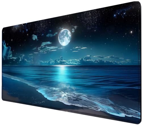 Moon Illuminating The Clear Blue Ocean Design Large Mouse pad,Large Extended Gaming Mouse Pad with Stitched Edges,Non-Slip Natural Rubber Base,Waterproof Computer Mouse Pad Keyboard Mat - color: D4
