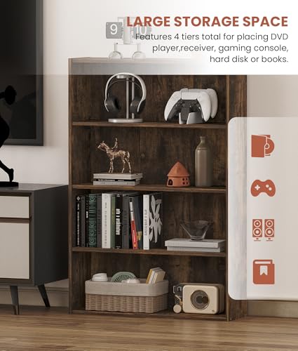 4 Tier DVD Storage Shelf, Media Storage Tower for CDs & Video Games, Freestanding Organizer Shelf for Living Room Home Office, Holds 160+ DVDs(Amber Pine)