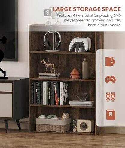 4 Tier DVD Storage Shelf, Media Storage Tower for CDs & Video Games, Freestanding Organizer Shelf for Living Room Home Office, Holds 160+ DVDs(Amber Pine)