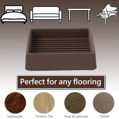 2x2 Non Slip Rubber Furniture Caster Cups for Hardwood Floors, Anti-Slip Square Furniture Coasters Pads Stopper Gripper Floor Protectors for Bed Couch Table - size: 8 Pcs Brown