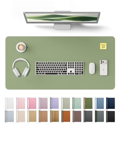 YSAGi Leather Desk Protector, Office Mat, Large Mouse Mat, Non-Slip PU Leather Blotter, Laptop Desk, Waterproof Writing Pad for Office and Home (Bamboo Green, 35.4" x 17") - color: Bamboo Green, size: 35.4" x 17"