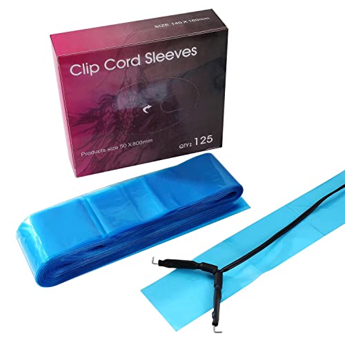 Clip Cord Covers,KingWei One Box of 125 PCS Plastic Blue Clip Cord Sleeves,Tattoo Clip Cord Covers - color: Blue