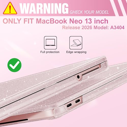 May Chen Compatible with MacBook Neo 13 inch Case 2026 Model A3404, Plastic Hard Shell,Keyboard Cover,Screen Protector,Dust Plug, for MacBook Neo 13" with A18 Pro Chip, Glitter Sakura Pink - color: Glitter Sakura Pink