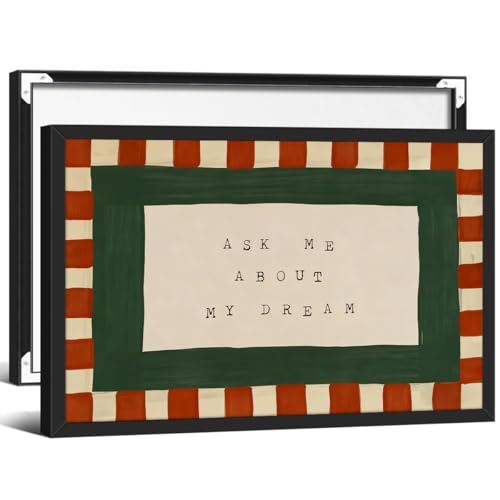 Motivational Quotes Wall Art Ask Me About My Dream Poster 16x24 inch Black Framed Vintage Minimalist Checkered Canvas Prints for Modern Mid Century Bedroom Home Wall Decor - color: red-3, size: 24"L x 16"W, style: Framed