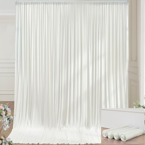 20×14ft Wrinkle Free Ivory Backdrop Curtain, Soft Silky Easy to Drape Cream Wedding Drapes for Backdrop, 4 Panels 5×14ft Photo Backdrop Curtains for Parties Birthday Photography Background Cloth - color: Ivory, size: 14ft Long_4 Panels
