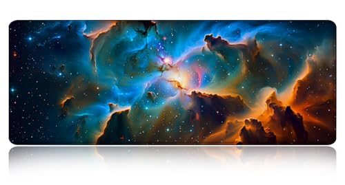 Large Gaming Mouse pad,Deep Starry Sky Nebula Blue Anti Slip Rubber Base Mouse pad, Suitable for Computer, Laptop, Office Desk Accessories - color: Deep Starry Sky Nebula Blue