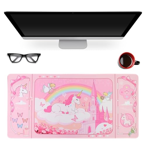 PERFECTSIGHT Cute Unicorn Desk Pad Kawaii Dream Desk Mat, Large Gaming Mouse Pad, Funny Deskmat Mousepad, Laptop Keyboard Pad Office Home Decor for Women Girls, Light Pink - color: Light Pink