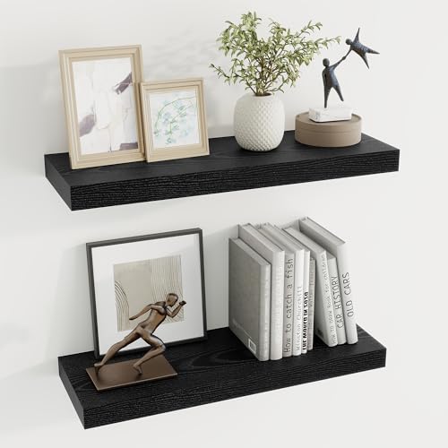 Dreamland 24 Inch Long Floating Shelves in Black,6.7 Inch Deep Floating Shelf for Wall,Large Display & Storage Shelf, Wall Shelf for Bathroom Bedroom Living Room Kitchen Office，Set of 2 - color: Black, size: 24"W x 6.7"D, Set of 2