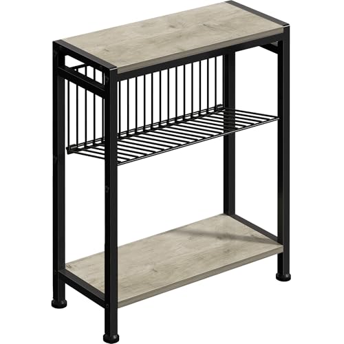 Small Side Table for Small Space, 3-Tier Narrow End Table with Magazine Holder, Slim Nightstand, Skinny Snack Couch Table in Living Room, Bedroom, Study, Kitchen and Balcony (Greige) - color: Greige
