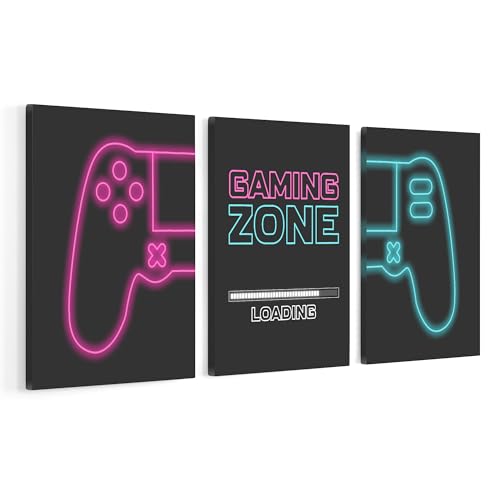 Poster Master 3-Piece Video Game Canvas - Controller Print - Geeky Art - Neon Gaming Zone & Icons - Gamer Gift - Great Game Room, Man Cave or Boy's Bedroom Wall Decor - Available in 8x10 to 30x40 - color: Style-08