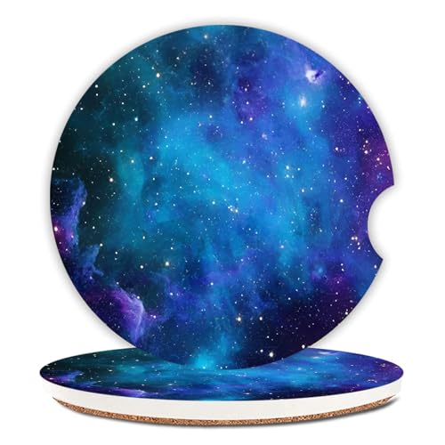 Car Coasters Pack of 2,Nebula Galaxy Ceramic Cup Holders Car Coasters,Keep Cup Holders Clean and Dry,Drink Cup Car Holder Coasters with A Finger Notch - color: Nebula Galaxy