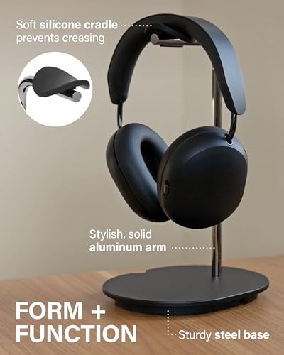 Sanus Sonos Ace Headphones Stand - Premium Stand w/Silicone Cradle Prevents Creasing & Built-in Cable Management w/Magnetic Clip for Fast Charging - Tool-Free Setup - Black Sonos Headphones Holder - color: Black