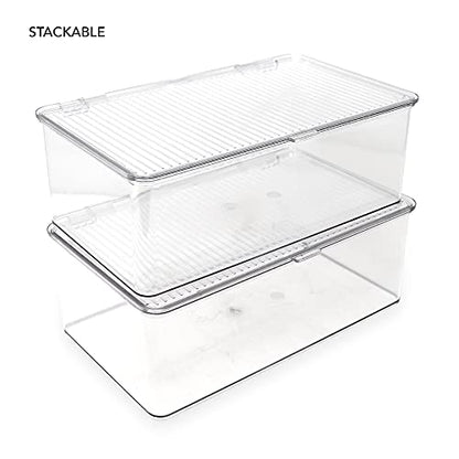 Isaac Jacobs Medium Stackable Organizer Bin (10.75”x6.5”x3.7”) w/ Hinged Lid, Clear Storage Box, Home, Office, School, Fridge, Bathroom, Kitchen, Pantry Container, BPA-Free, Food Safe (Medium, Clear) - size: Medium