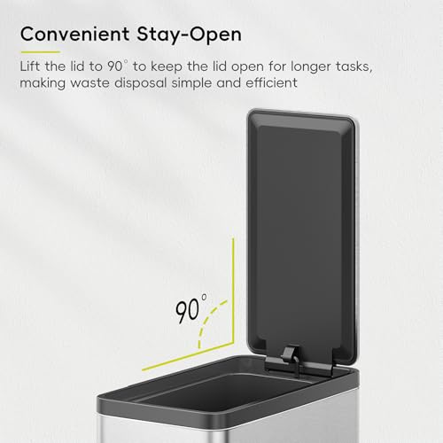 EKO Slim Small Bathroom Trash Can with Lid, Stainless Steel Small Garbage Can with Removable Inner Bucket, 6L / 1.6 Gal, Step On Trash Bin - color: Matte Stainless Steel, size: 6L