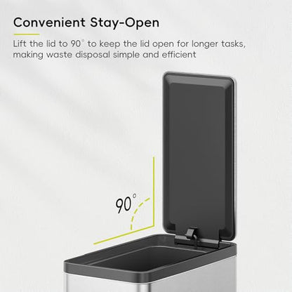 EKO Slim Small Bathroom Trash Can with Lid, Stainless Steel Small Garbage Can with Removable Inner Bucket, 6L / 1.6 Gal, Step On Trash Bin - color: Matte Stainless Steel, size: 6L