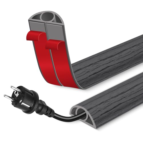 Floor Cord Cover for Wires on Floor Self Adhesive Cord Hider Floor Cable Management Wire Covers for Cords Protector Prevent Cable Trips Cord Cavity W 0.32" x H 0.32", Deep Gray Wood, 10Ft - color: Deep Gray Wood, size: 0.78 In x 10 Ft