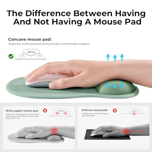 EooCoo Ergonomic Mouse Pad with Gel Wrist Rest Support Middle Concave Design, Relieve Wrist Pain Mousepad, Non-Slip Base for Laptop, Office Desk Accessories, Carpal Tunnel Syndrome-Avocado Green - color: Avocado Green
