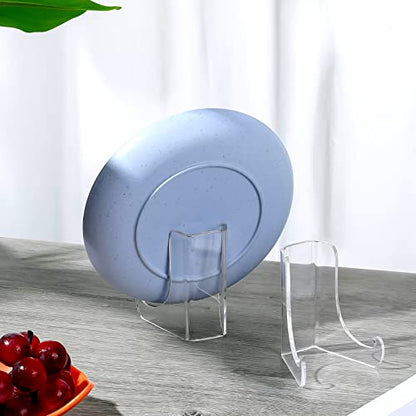 Chunful 2 Pieces Acrylic Plate Stands Clear Acrylic Easels Display Stands with Deep Support Shelves for Display Card Holder Photos Book Picture Table Top Holder Home Decors (5.1 x 5 x 6 Inch) - size: 5.1 x 5 x 6 Inch