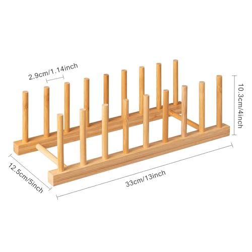 HBlife Bamboo Dish Plate Bowl Cup Book Pot Lid Cutting Board Drying Rack Stand Drainer Storage Holder Organizer Kitchen Cabinet（Keep Dry） - color: Bamboo 8 Slots 1pcs