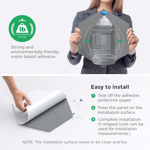 Self-Adhesive Acoustic Panels [390 lbs/yd³ Ultra-High Density], 2nd Generation Sound Absorbing Panel, Professional Level Sound Panel, Polyester Soundproof Foam [Medium Hexagon, Moon Grey] - color: Moon Grey, size: Medium Hexagon (12''x10''x0.4'')