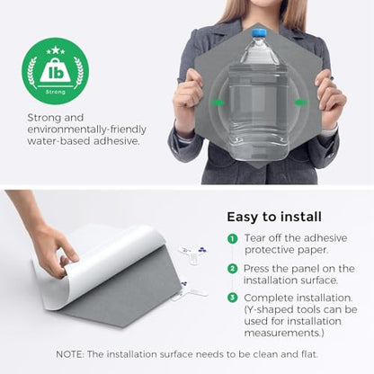 Self-Adhesive Acoustic Panels [390 lbs/yd³ Ultra-High Density], 2nd Generation Sound Absorbing Panel, Professional Level Sound Panel, Polyester Soundproof Foam [Medium Hexagon, MoonGrey & SilverGrey] - color: Moon Grey & Silver Grey, size: Medium Hexagon