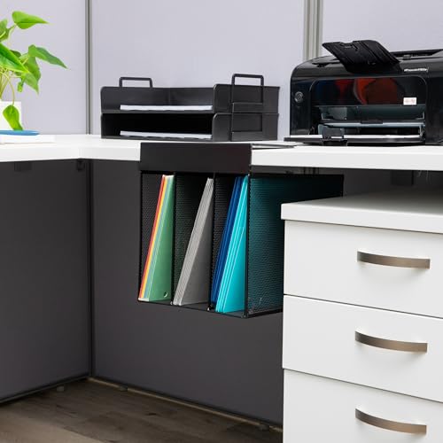 Mind Reader Slide-On Under Desk File Organizer, No Tools Required, Hanging Storage for Laptops, Folders, and Notebooks, Metal, Black - size: Vertical