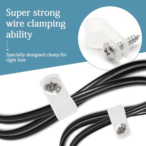 50 Pcs 1/3 Inch White Nylon Screw Mounting R-type Cable Clip Wire Clamp, 8.4mm Cable Clip Wire Clamp for Wire Management, Stainless Steel Screws Included - color: 50 Pcs White, size: 1/3