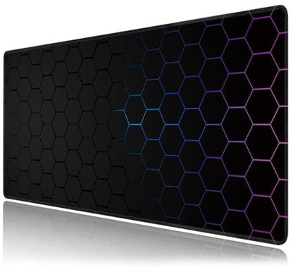 Hexagon Honeycomb Large Mouse Pad,Gaming Keyboard Desk Pad,Extended Mouse Mat Non-Slip Rubber Base with Stitched Edges for Office Game Home XXL 35.4"x15.7" - color: Honeycomb, size: 35.4L x 15.7W inches