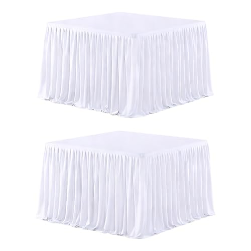 Wish Care 2 Pack White Square Table Clothes for 34 x 34 inch Tables, Polyester Fitted Tablecloths Stretch Table Cover for Wedding, Birthday, Parties, Trade Show, Craft Show - color: White, size: 34" x 34" (2.8 Ft - 2 Pcs)