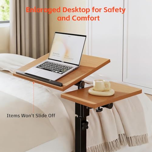 LINGMI Mobile Height Adjustable Laptop Desk with Mouse Pad, Portable Laptop Desk Rolling Tiltable Table with Small Side Table for Couch,Rolling Computer Stand - color: Natural Color