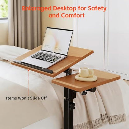 LINGMI Mobile Height Adjustable Laptop Desk with Mouse Pad, Portable Laptop Desk Rolling Tiltable Table with Small Side Table for Couch,Rolling Computer Stand - color: Natural Color