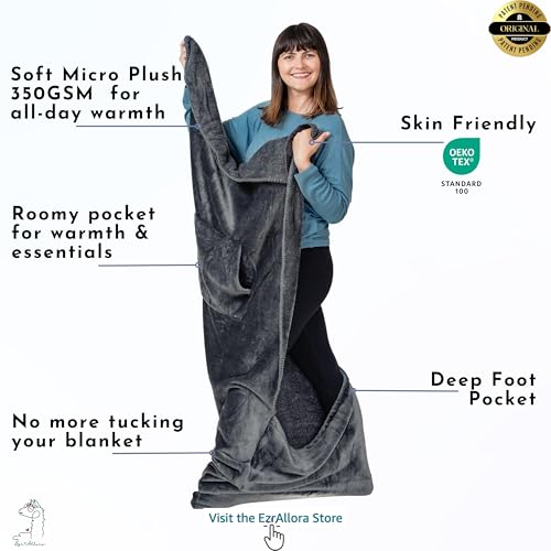 EzrAllora Fleece Lightweight Foot Pocket Blanket -Patent Pending- Dorm Gamer Useful Gifts - TV Throw - Gift for Men Who Wants Nothing (Fleece, Velvet Anthracite) - color: Velvet Anthracite