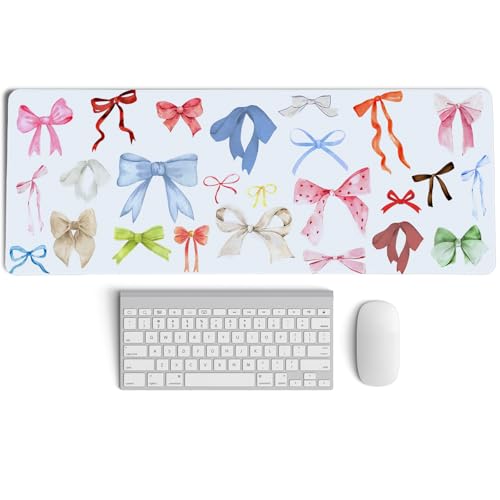 Kawaii Bow Mouse Pad, Girly Coquette Bow XL Large Mouse Pad, Girls Preppy Trendy Laptop Desk Mat for Girly Room Dorm Home Office, Colorful Bows Gifts for Teen Girls,31.5x11.8 - color: Bow Colorful XL