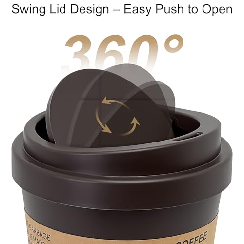 Soddeph Plastic Mini Trash Can with Swing-Top Lid, 0.9 Gallon Desktop Waste Bin for Coffee Table, Office, Small Countertop Wastebasket for Counter, Vanit (Coffee, Small) - color: Coffee