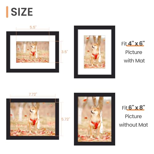 upsimples 6x8 Picture Frame, Display Pictures 3.5x5.5 with Mat or 6x8 Without Mat, Wall Hanging Photo Frame, Black, 1 Pack - color: Black, size: 6x8