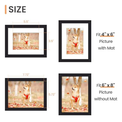upsimples 6x8 Picture Frame, Display Pictures 3.5x5.5 with Mat or 6x8 Without Mat, Wall Hanging Photo Frame, Black, 1 Pack - color: Black, size: 6x8