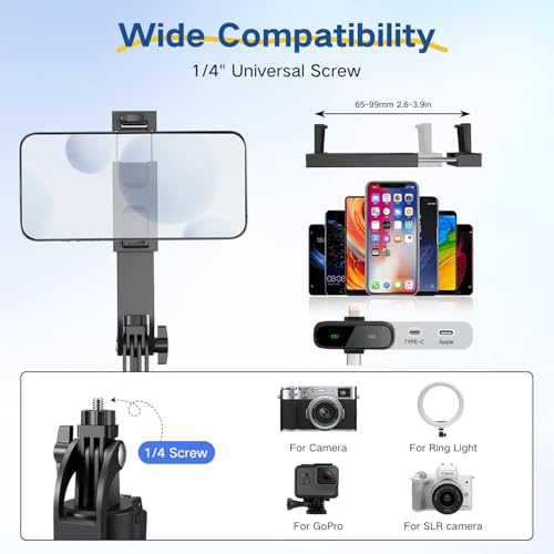 Content Creator Vlogging Kit,180CM Metal Selfie Stick Tripod with Light and Wireless Microphones,Vlogging Kit for iPhone/Android,Phone Tripod for Tiktok &YouTube Starter Kit - color: Black-SM