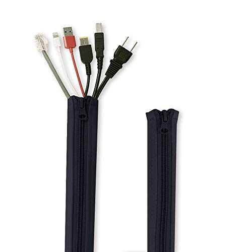 StangH Computer Cord Management Sleeve System - Adjustable Cord Sleeves Wire Cover Concealer Wrap with Zipper, Durable Tidy Cord Keeper for Office Theater/Home, Black,39 Inch Long, 2 Pcs - color: Black, size: 39"L x 3.5"W-2PACKS