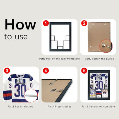 Aluminum Jersey Display Frame Case Large Shadow Box Jersey Frame with Photo Slots 98% UV Protection Clear Acrylic for Football, Hockey, Basketball, Baseball Shirt Ideal Gift for Sports Fans - color: Jersey Frame With 5 Photo Slot