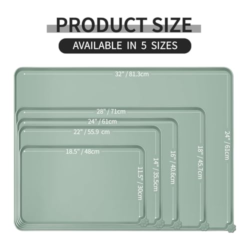 Reopet Silicone Pet Feeding Mat - Waterproof & Non-Slip Dog Cat Placemat | High Raised Edges Prevent Food & Water Spills to Protect Floors, Easy to Clean, Fit for Dog Cat Bowls - color: Agate Green, size: 22" x 14"