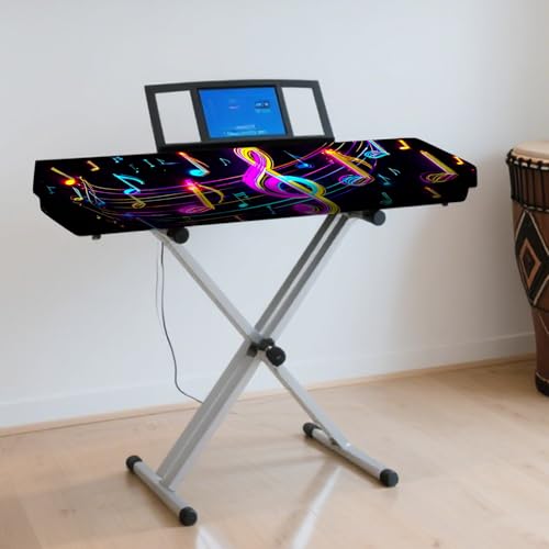Nuxovilar Stretchy 88 Keys Keyboard Piano Dust Cover, Elastic Milk Silk with Neon Musical Notes & Treble Clef for Digital Keyboards - color: hd04636-B