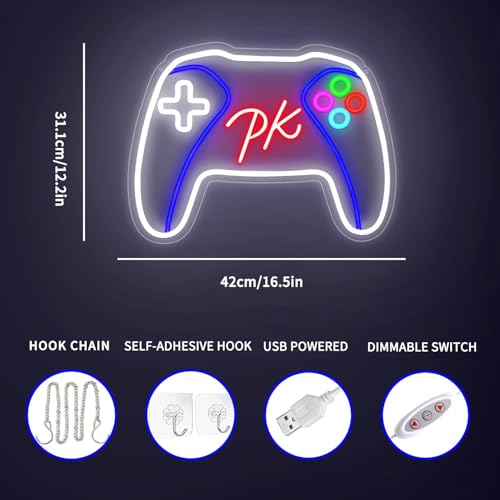 PK Gamepad Neon Sign - Dimmable USB Powered LED Light for Game Room/Teen Boy Bedroom Decor, Birthday Christmas Gift for Gamers - style: PK GamePad