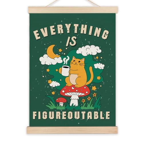 LZYRF Everything Is Figureoutable Funny Cat Wall Art Poster Framed, Positive Affirmation Inspirational Quote Canvas Prints Wall Decor for Home Bedroom Living Room Office, 12x16 Inch - color: everything is figureoutable, size: 16"L x 12"W