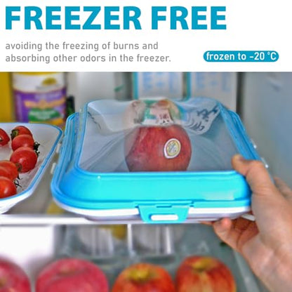 Kmass Kmaxx Plastic Snack Tray with Elastic Reversible Lid, 2-Pack – Airtight Storage Container for Fridge for Bacon, Deli Meat, Cheese, Cold Cuts & Fruit