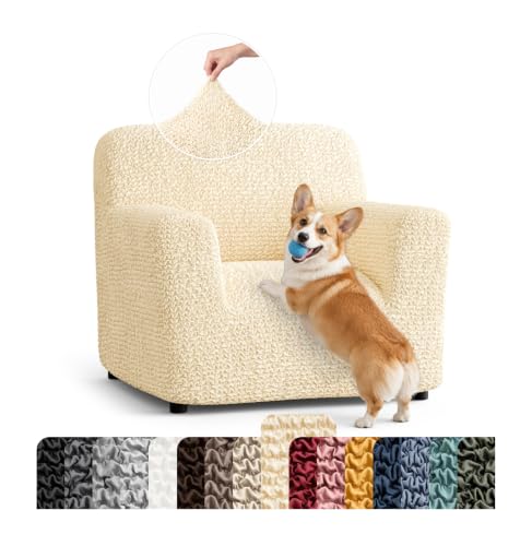 Premium Stretch Couch Covers for Sofa - Sofa Chair Cover Washable, Dogs & Pets Friendly - Elastic Polyester Loveseat Slipcovers - Non-Slip Love Seat Couch Covers - Cream (21"-39" Wide) - color: Cream, size: 21"-39" Wide