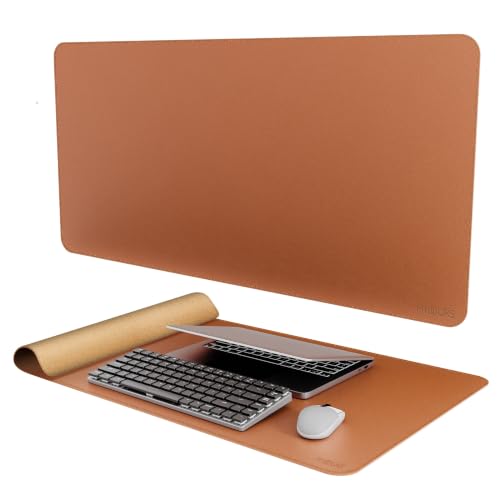 Mydours Cork & PU Leather Desk Mat, 40" x 20" Large Gaming Mouse Pad XL, Dual-Sided Portable Desk Pad Blotter, Keyboard Computer Desktop Protector for Gift Office Home (Brown) - color: Brown, size: 39.4" x 19.7"