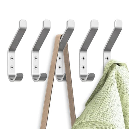 GlazieVault Coat Hook– Door Hook (10 Pack) - Heavy Duty Wall Mounted - Premium Design Rust Free Hooks - style: Flat Hooks Silver P-10