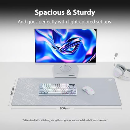 ASUS ROG Scabbard II Arctic Gray XXL Gaming Mouse Pad – 35.4” x 15.7” (Extended/XXL Size), Soft Cloth Surface, Water/Oil/Dust-Resistant, Anti-Fray Edges, Non-Slip Base - Gray - color: Gray, size: 35.4L x 15.7W inches
